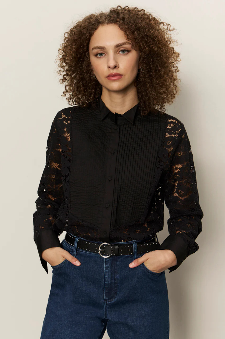 Serendipity Lace Tuxedo Shirt - Black